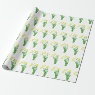Papel De Regalo Daffodils acuarela Amarillo Bonito de primavera fl
