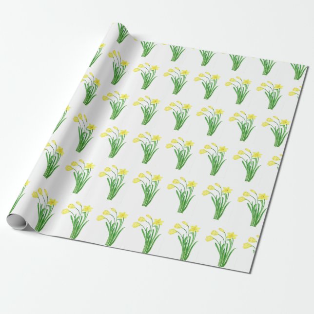 Papel De Regalo Daffodils acuarela Amarillo Bonito de primavera fl (Desenrollado)