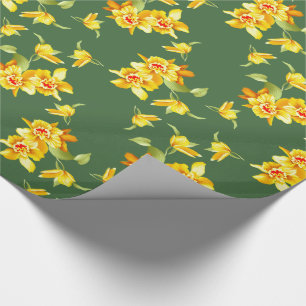 Papel De Regalo Daffodils de oro en verde