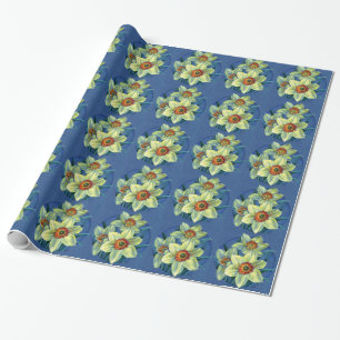 Papel De Regalo Daffodils fino arte azul envoltura amarillo