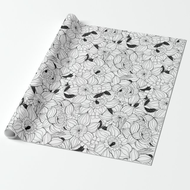 Papel De Regalo Daffodils patrón floral de primavera (Desenrollado)