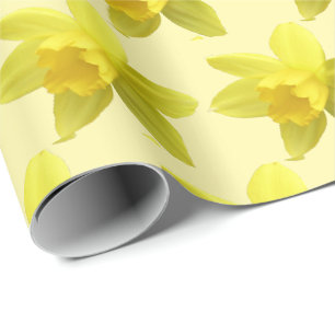 Papel De Regalo Dafóditos amarillos sobre la floral de fondo crema