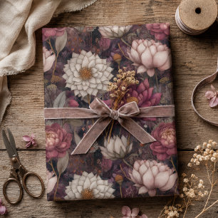 Papel De Regalo Dahlia Botánico Floral Vintage Rosa Profundo y Cre