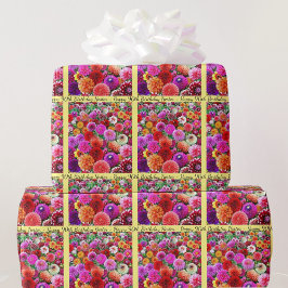 Papel De Regalo Dahlias Cumpleaños Añadir nombre y edad verano