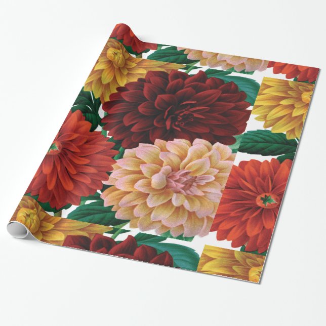 Papel De Regalo Dahlias de otoño vintage moderno (Desenrollado)