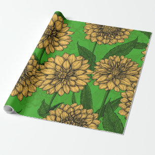 Papel De Regalo Dahlias en amarillo y verde