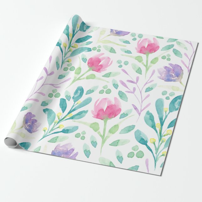 Papel De Regalo Dainty Florals en acuarela (Desenrollado)