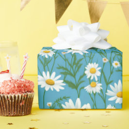 Papel De Regalo Daisias Blancas De Verano En Aqua