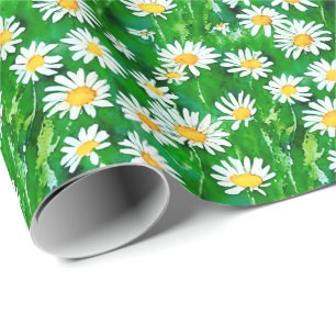 Papel De Regalo Daisies acuarelas en un campo verde