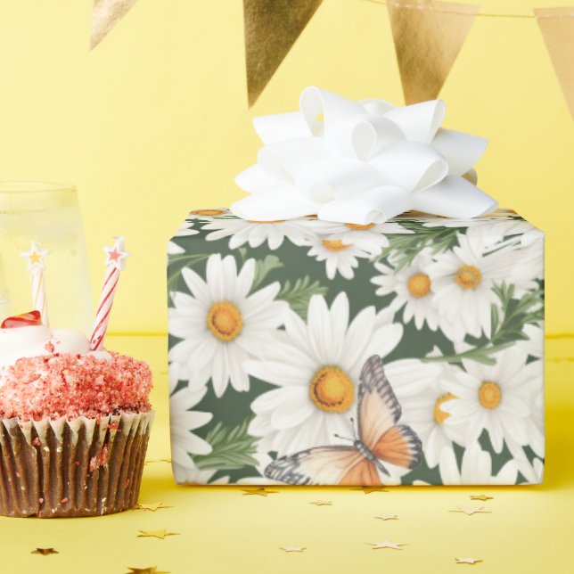 Papel De Regalo Daisies acuarelas y mariposas (Fiesta de cumpleaños )