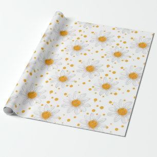 Papel De Regalo Daisies blancos brillantes con centros amarillos