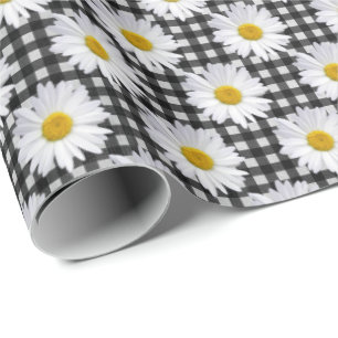 Papel De Regalo Daisies Blancos En Gingham