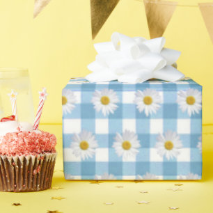 Papel De Regalo Daisies Blancos En Gingham