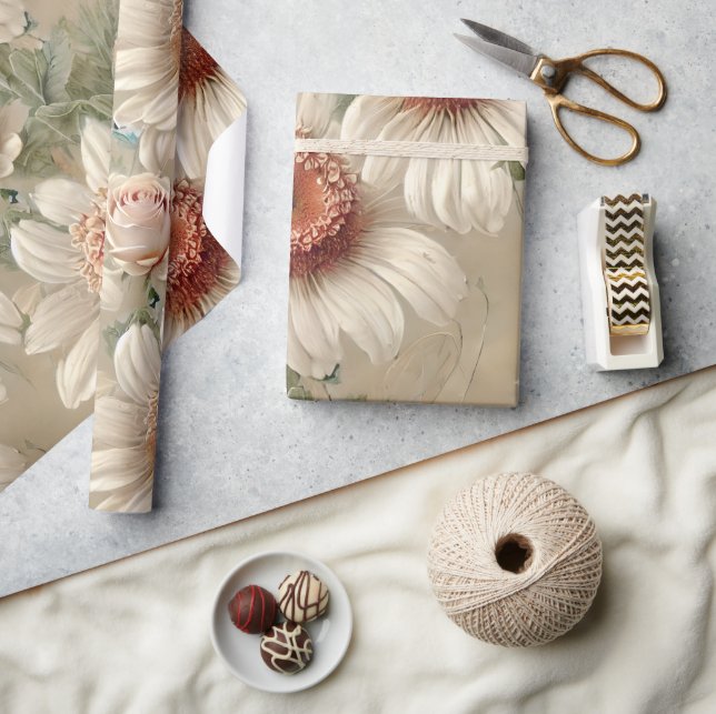 Papel De Regalo Daisies elegantes de Floral Blanca (Artesanía)