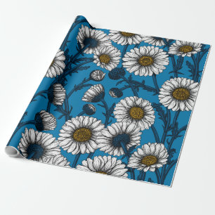 Papel De Regalo Daisies en azul