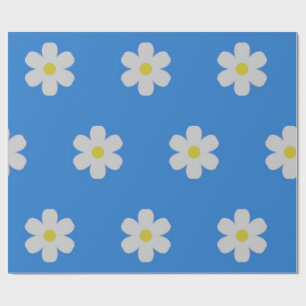Papel De Regalo Daisies en fondo azul