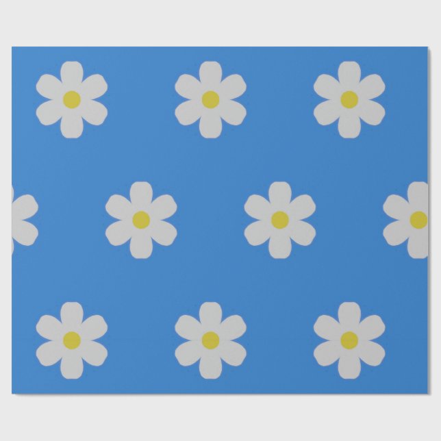 Papel De Regalo Daisies en fondo azul (Superficie plana)