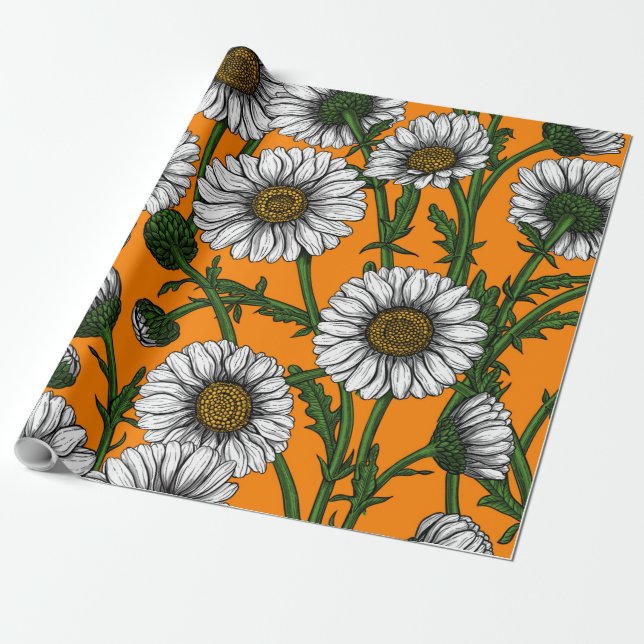 Papel De Regalo Daisies on naranja (Desenrollado)