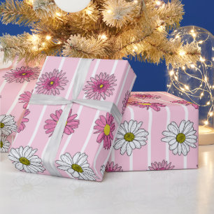 Papel De Regalo Daisies rosados y blancos flor silvestre Whimsy