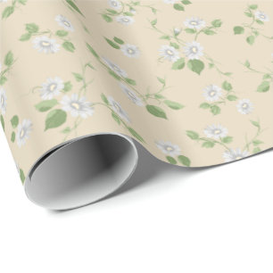 Papel De Regalo Daisios blancos florales de época Crema francesa