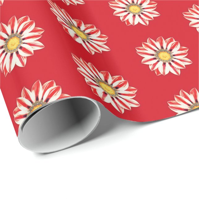 Papel De Regalo Daisy africano / Gazania franja roja y blanca (Esquina del rollo)