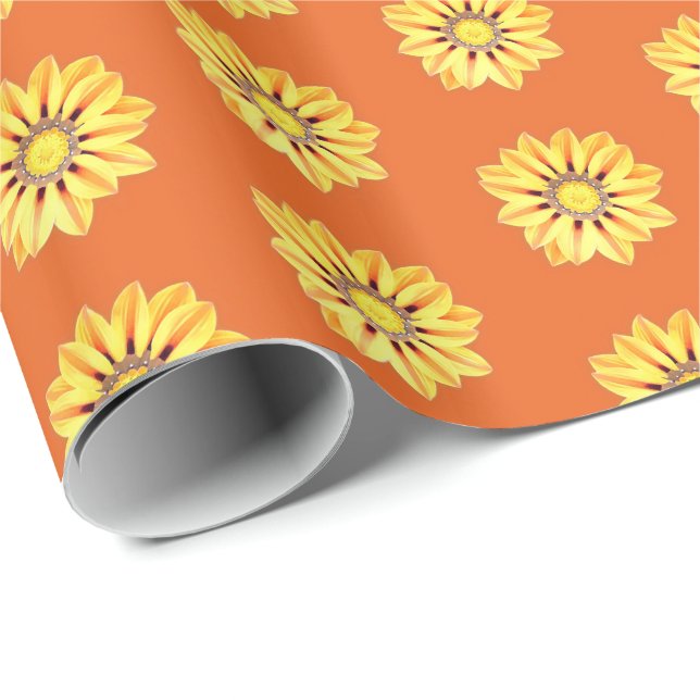 Papel De Regalo Daisy africano / Gazania, Naranja y amarillo (Esquina del rollo)
