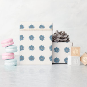 Papel De Regalo Daisy Azul y Crema