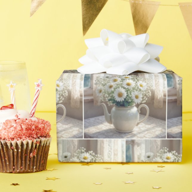 Papel De Regalo Daisy Bouquet in an Antique Teapot (Fiesta de cumpleaños )