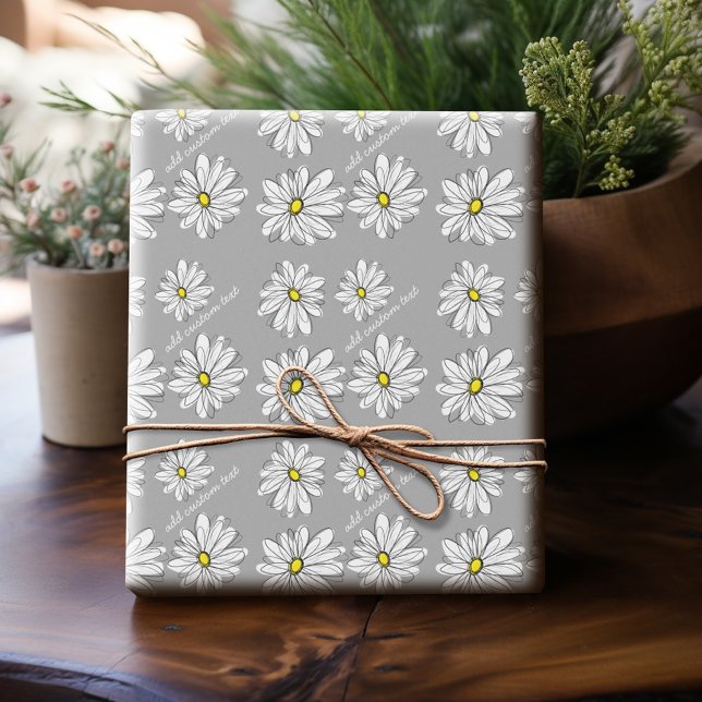 Papel De Regalo Daisy de moda con gris y amarillo (Personalized Wrapping Paper)