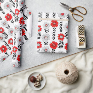 Papel De Regalo Daisy doodles en rojo y negro