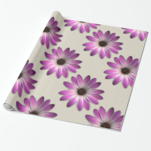 Papel De Regalo Daisy Magenta Rosa en Impresión de Cuero Crema