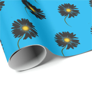 Papel De Regalo daisy negras sobre azul acuatico