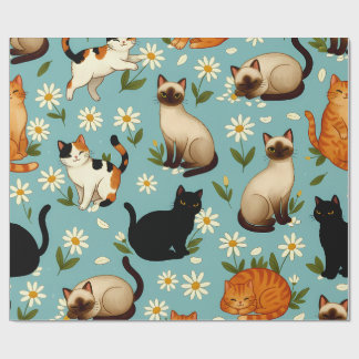 Papel De Regalo Daisy Paws Parade – Playful Cats & Blooms