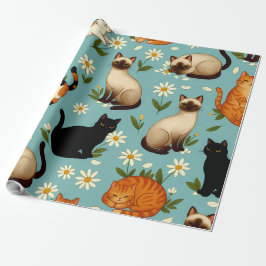 Papel De Regalo Daisy Paws Parade – Playful Cats & Blooms