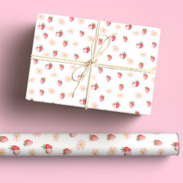 Papel De Regalo Daisy rosa y fresas color de agua pastel