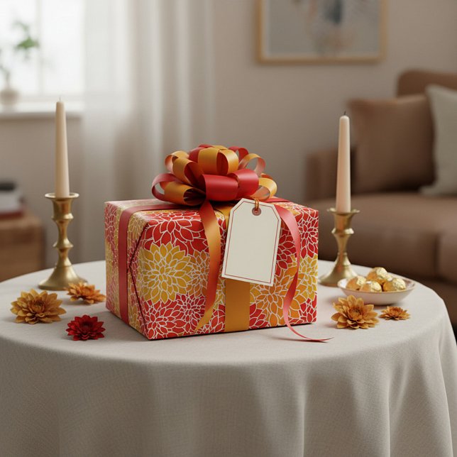 Papel De Regalo dalias naranjas y rojas (Subido por el creador)
