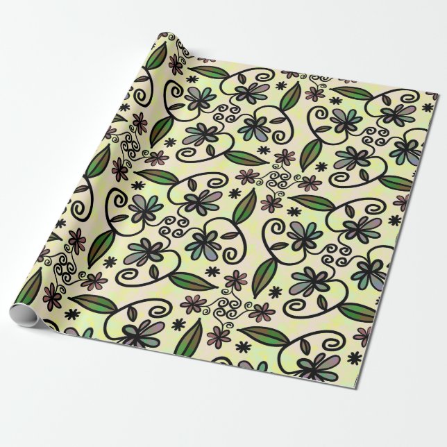 Papel De Regalo Dalias Retro Boho Moradas (Desenrollado)