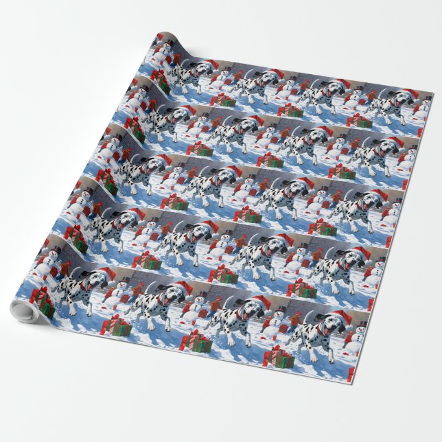 Papel De Regalo Dalmacia corre en Nieve con Gorra Navidad (Desenrollado)