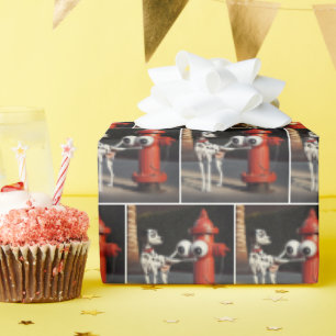 Papel De Regalo Dalmación saludando a un hidrante de fuego rojo