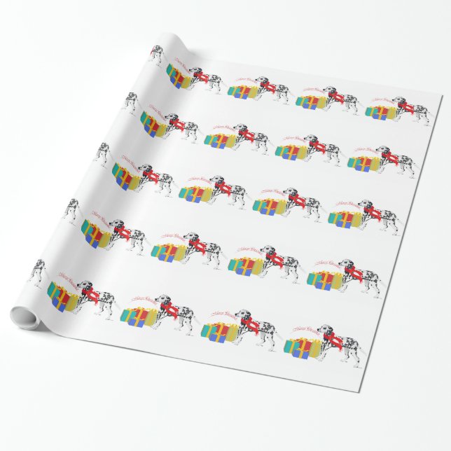 Papel De Regalo Dálmata Feliz Navidad (Desenrollado)