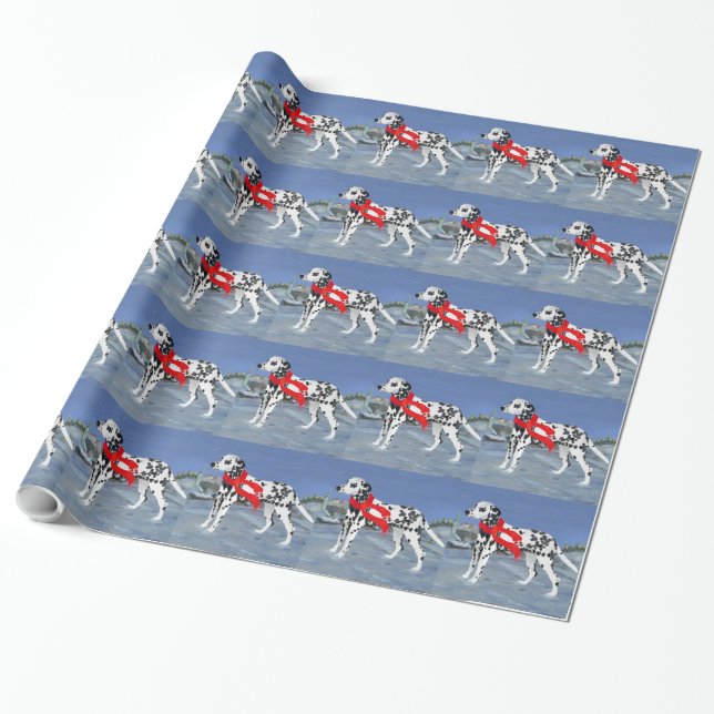 Papel De Regalo Dálmata Feliz Navidad (Desenrollado)
