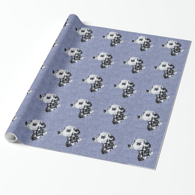 Papel De Regalo Dálmata sobre Denim (Desenrollado)