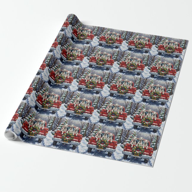 Papel De Regalo Dalmatian Christmas Red Truck Holiday (Desenrollado)