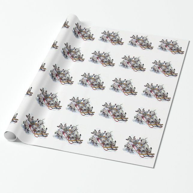 Papel De Regalo Dalmatian Pups Sledding (Desenrollado)