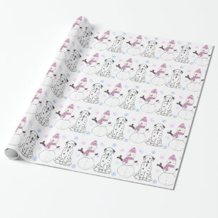 Papel De Regalo Dalmatian y muñeco de nieve