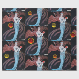 PAPEL DE REGALO DAMA CON FÉNIX, ARTE DECÓ BELLEZA MODA COSTUME