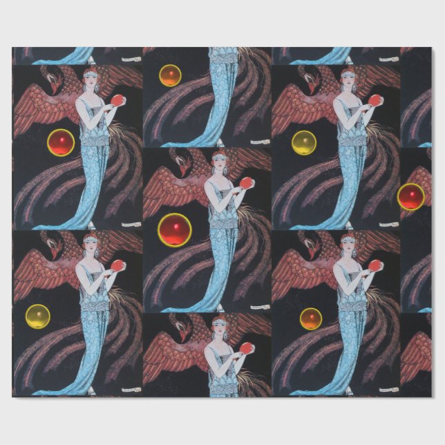 PAPEL DE REGALO DAMA CON FÉNIX, MODA DE COSTUMBRE DE BELLEZA ART D (Superficie plana)