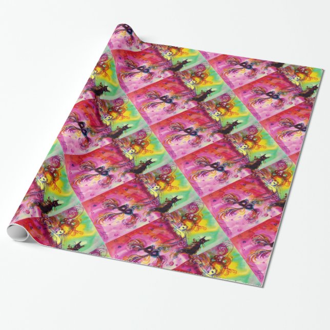 Papel De Regalo DAMA CON GATO NEGRO / Mascarada veneciana (Desenrollado)