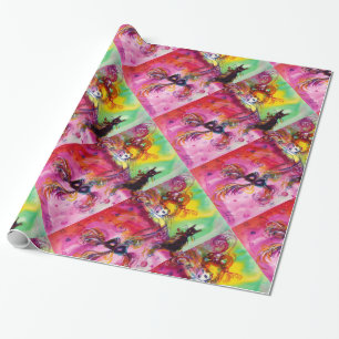 Papel De Regalo DAMA CON GATO NEGRO Y Fiesta DE MÁSCARA