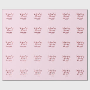 Papel De Regalo Dama de honor malva nombre fecha rosa pastel novia